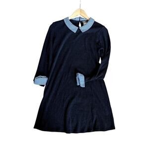 Navy Venus Dress with Striped Cuffs and Peter Pan Neckline Women's Size Medium